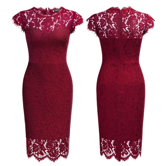 MIUSOL Red Floral Lace Cap Sleeve Cocktail Midi Dress NWT - Size S - Picture 4 of 15